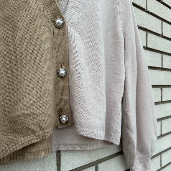 Cami NYC Maya Cardigan M Cashew Colorblock Wool Pearl Button Sweater Soft Girl - Picture 9 of 14